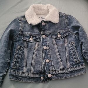Old Navy Kids Blue Denim Jacket with Cream Sherpa Collar